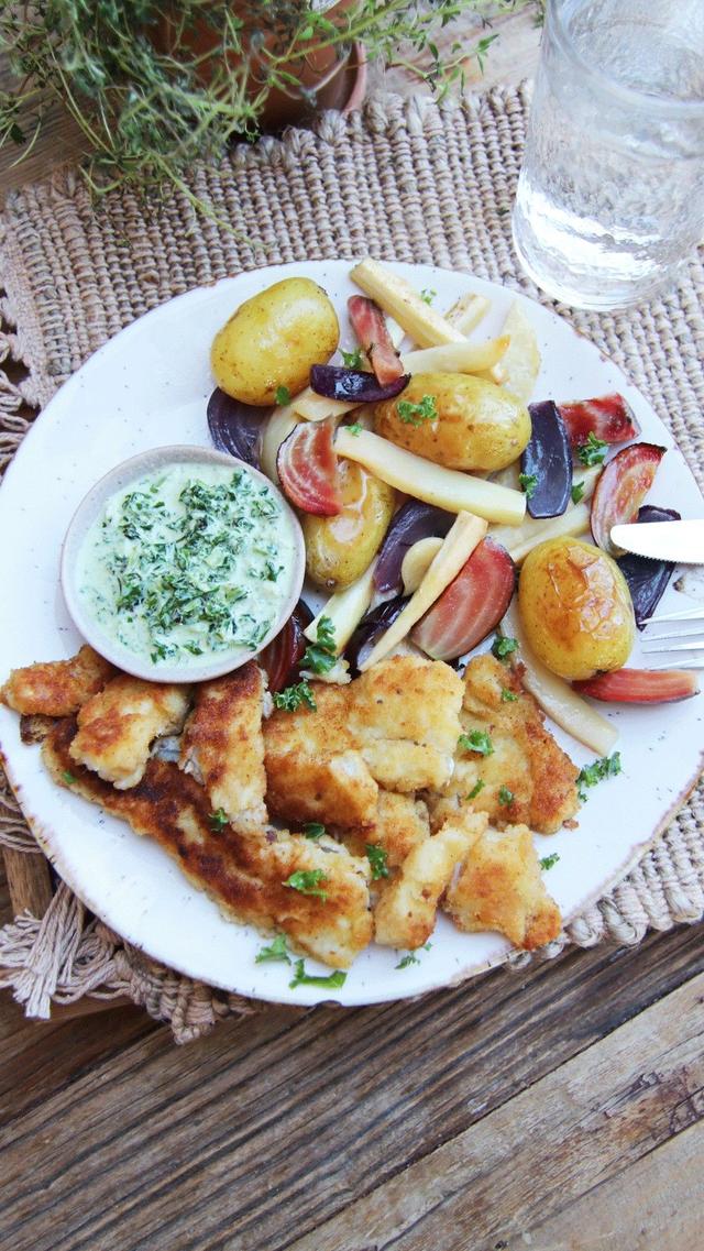 Fish and Chips with Root Vegetables