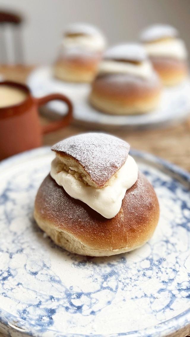 Swedish "Semlor" with Almond Filling and Whipped Cream