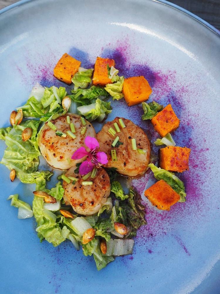 Scallops with Browned Soy Butter and Oven-baked Butternut Pumpkin