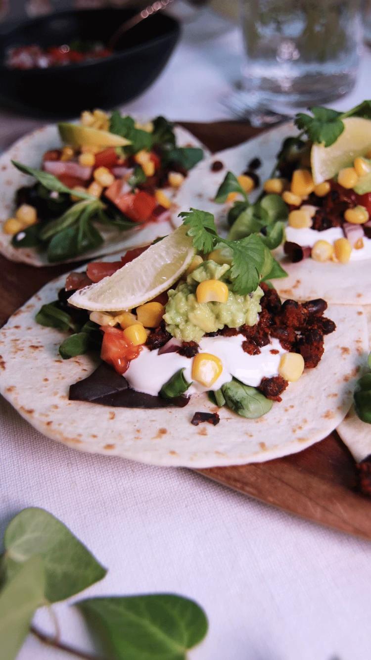 Black Bean Tacos with Pico de Gallo and Guacamole