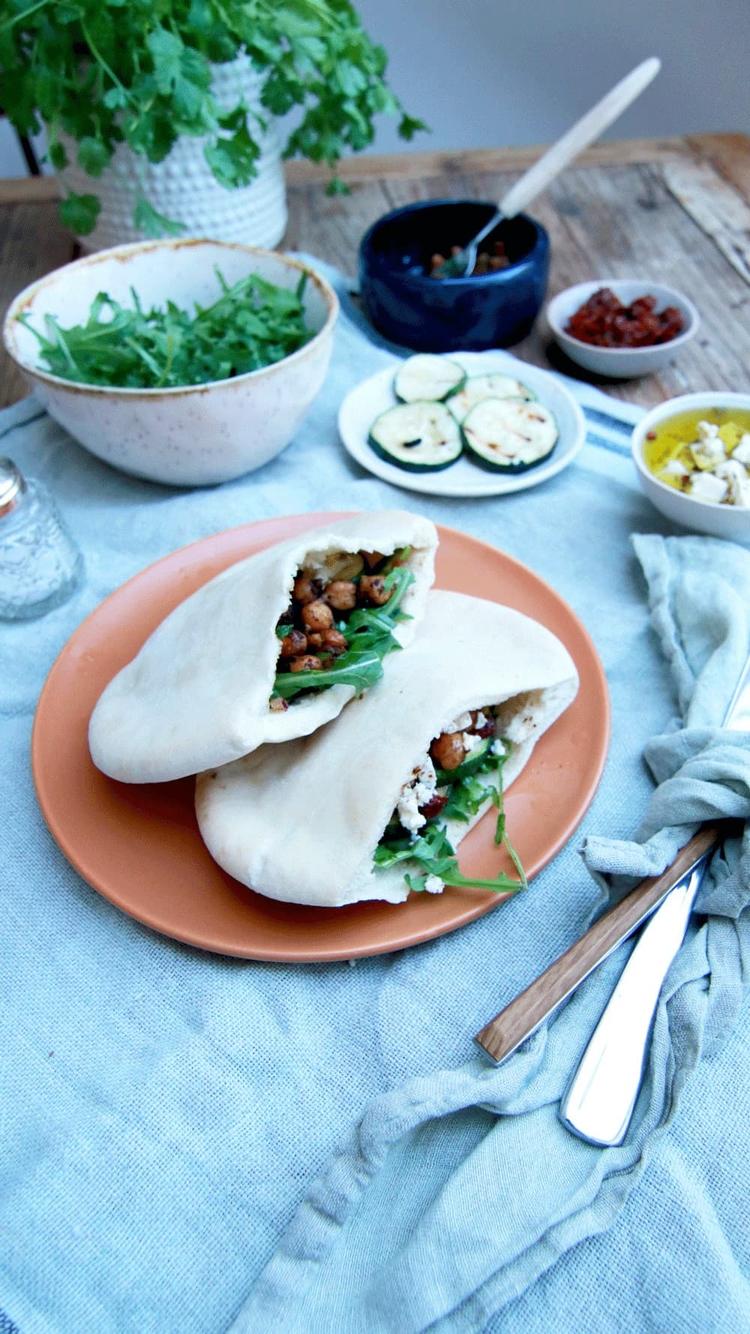 Roasted Chickpeas and Zucchini in Pitas