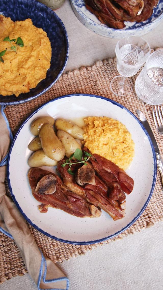 Dried Mutton Ribs with Almond Potatoes and Swede Puree