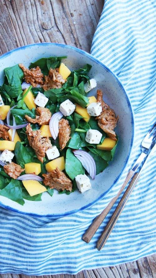 Seitan Salad with Mango and Feta Cheese
