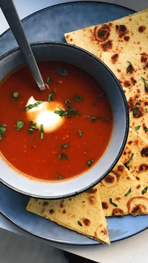 Tomato Soup with Quesadillas