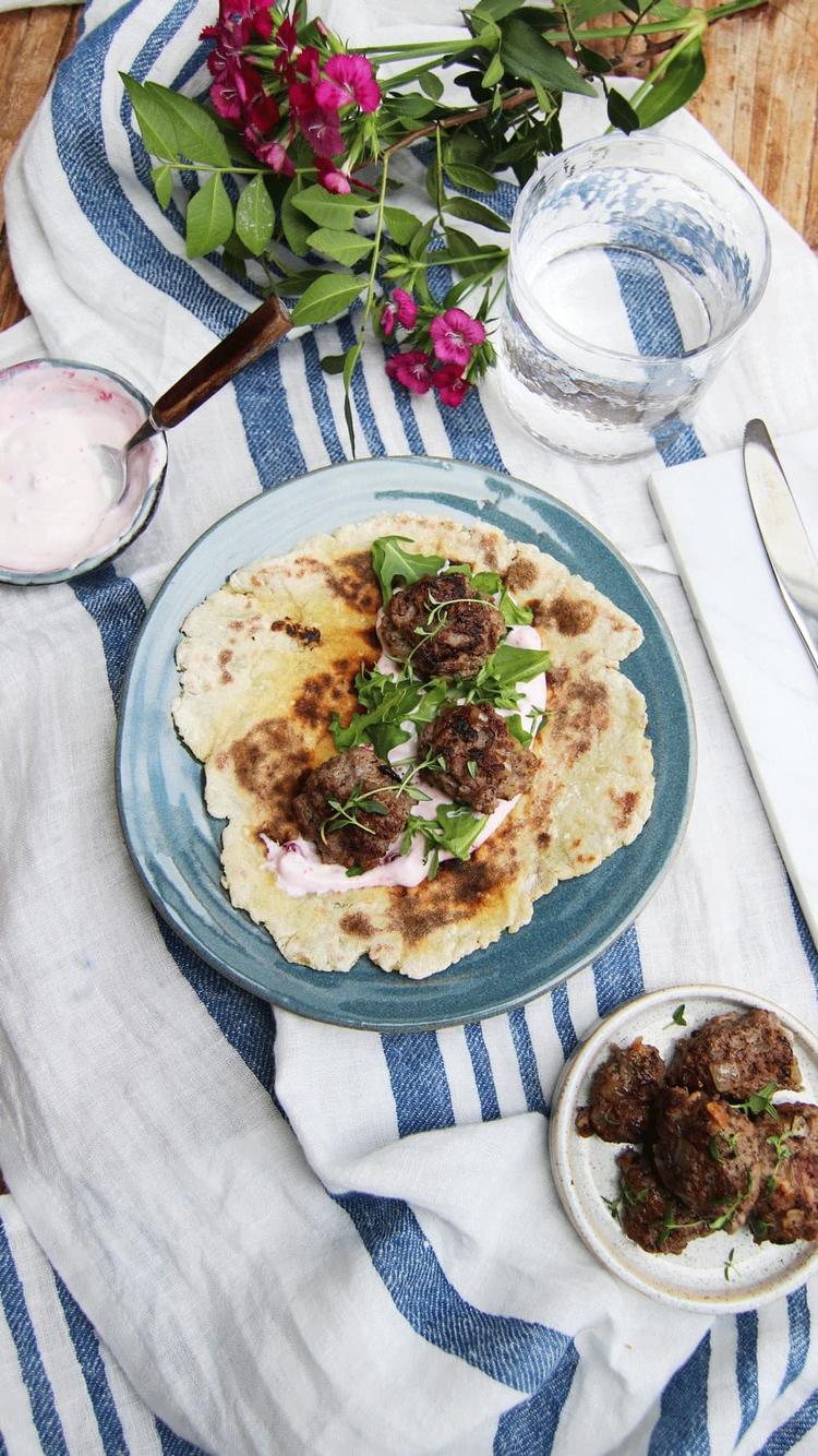 Meatballs in Potato Loaves with Lingonberry Dressing