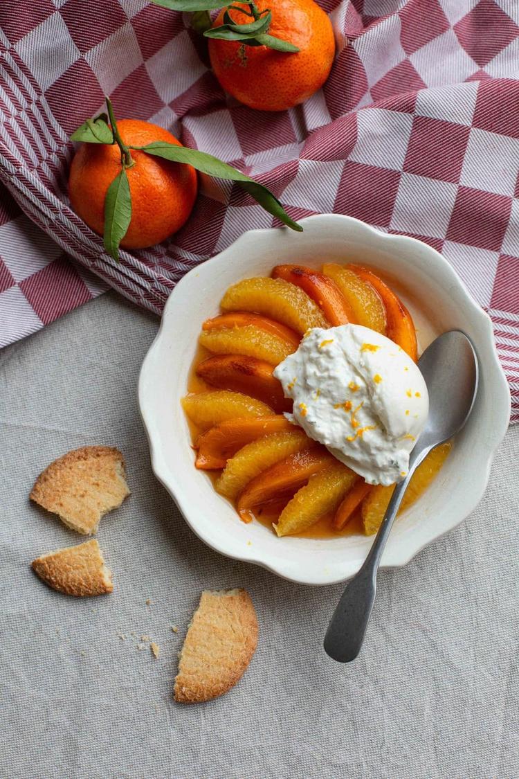 Vermouth Poached Persimmon with Orange and Burrata