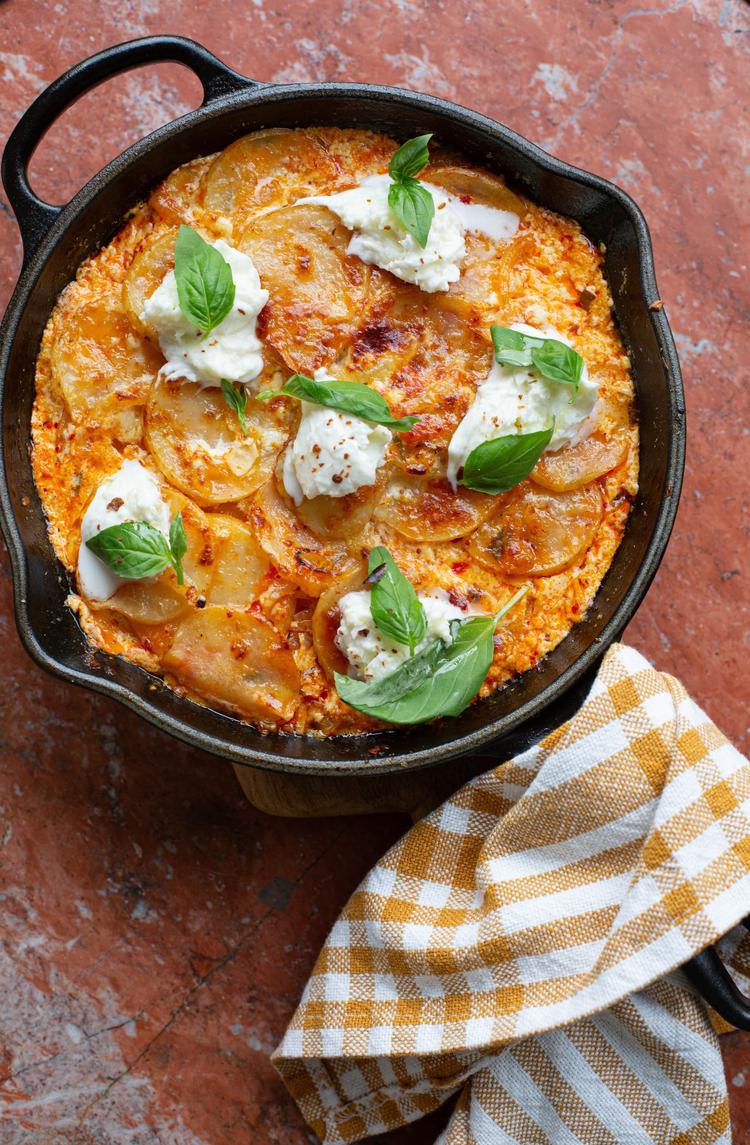 Potetgrateng med nduja og mozzarella